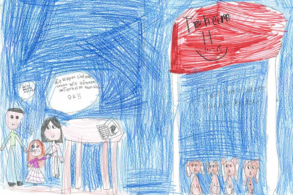 Gezeichnetes Bild zum PETA Kreativwettbewerb