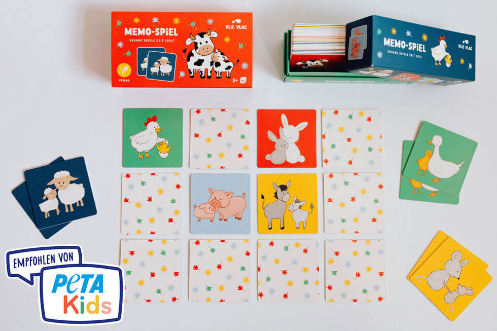 Veganes Tier Memory Spiel von VlicVlac mit PETAKids-Plakette